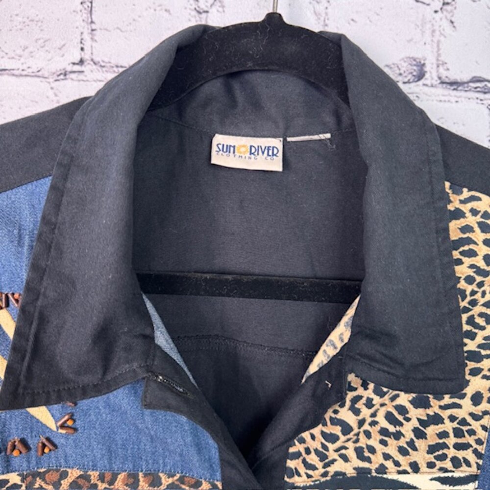 Animal Print Patchwork Shacket | Zebra & Leopard Print | Denim Look | Size 1X/2X - Picture 3 of 9